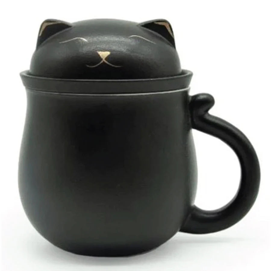 Black Cat Lidded Mug with Strainer