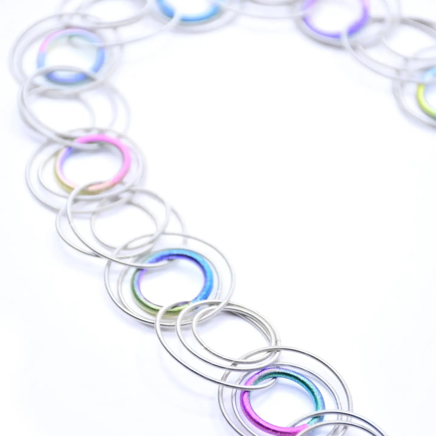 Rainbow and Silver Rings Necklace