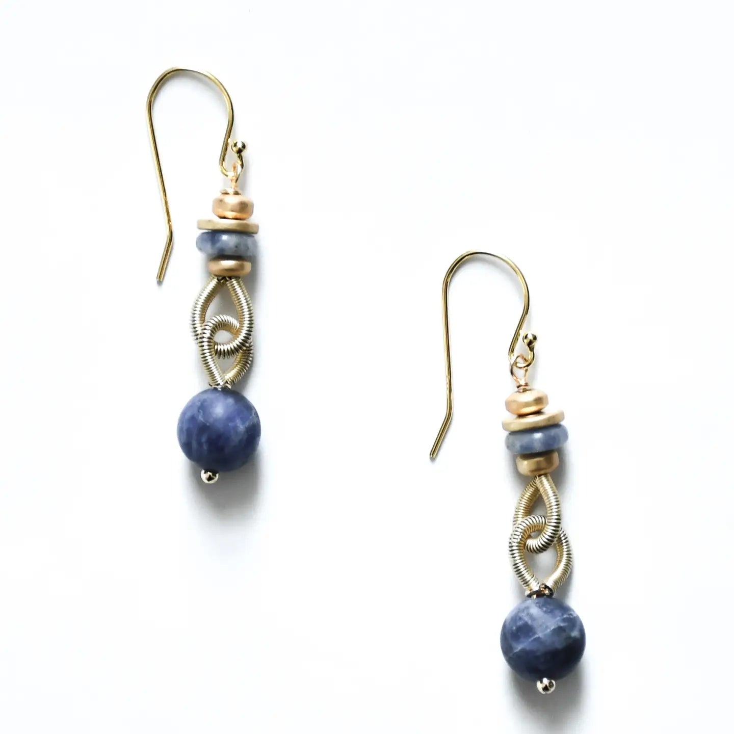Lapis and Sodalite Gold Disc Earrings