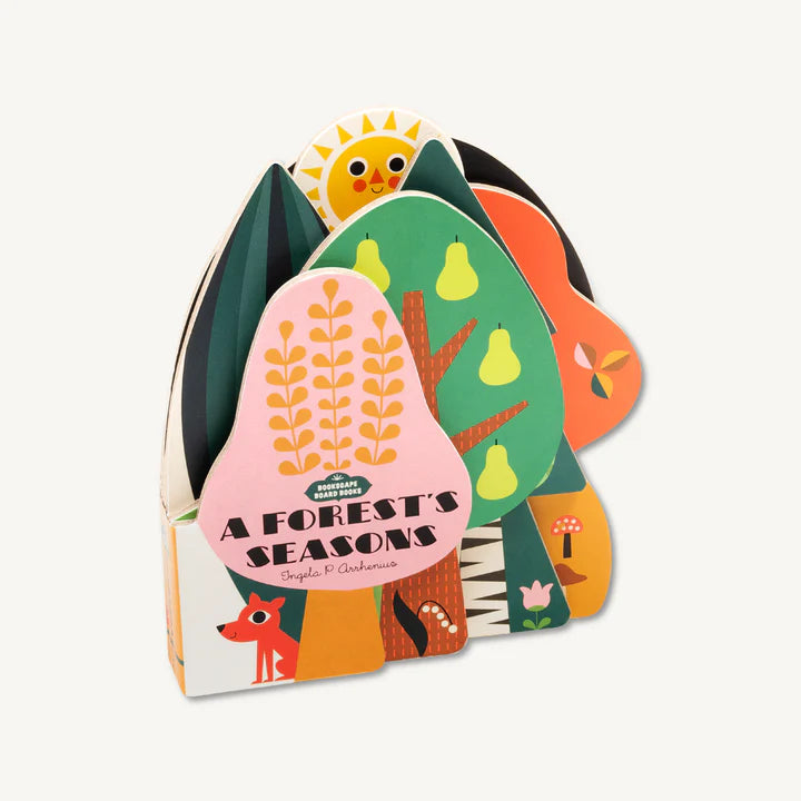 Children's book titled 'A Forest's Seasons' with colorful illustrations on a white background