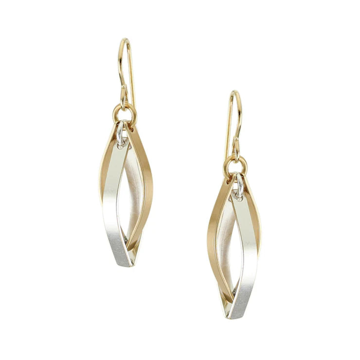 Interlocking Pointed Ribbon Hoops Wire Earrings