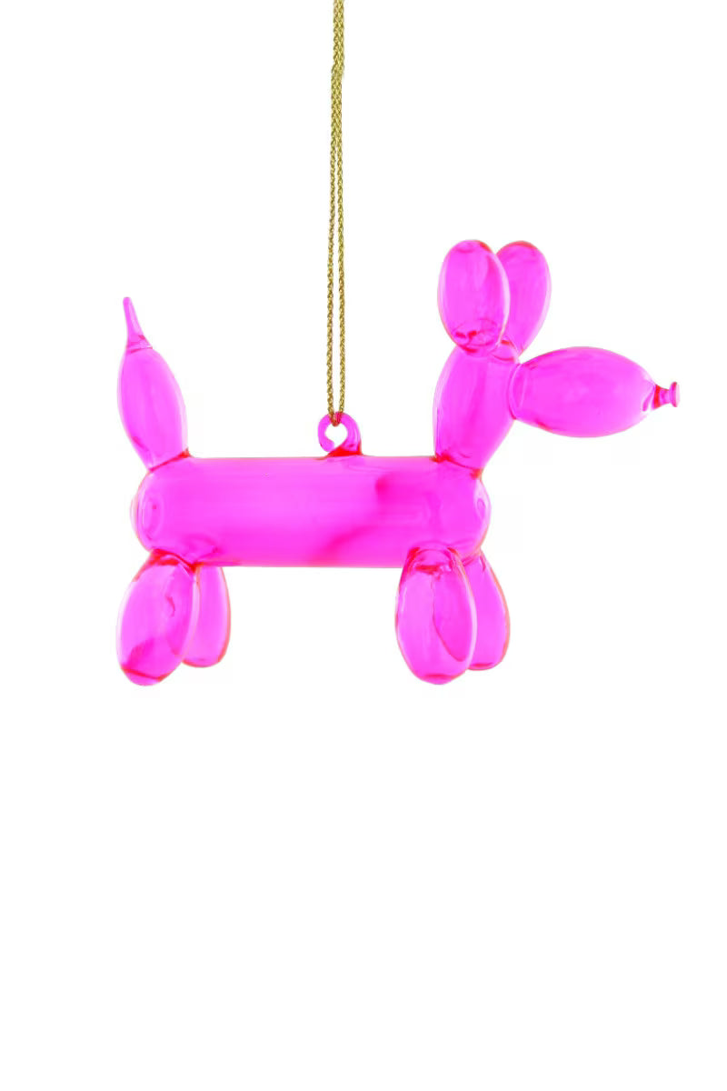 Pink Glass Balloon Puppy Ornament