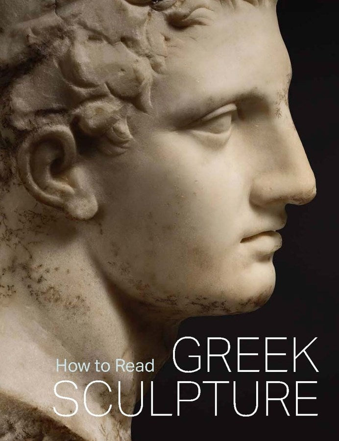 Black book cover featuring a marble sculpture of a classical head with text 'How to Read Greek Sculpture'