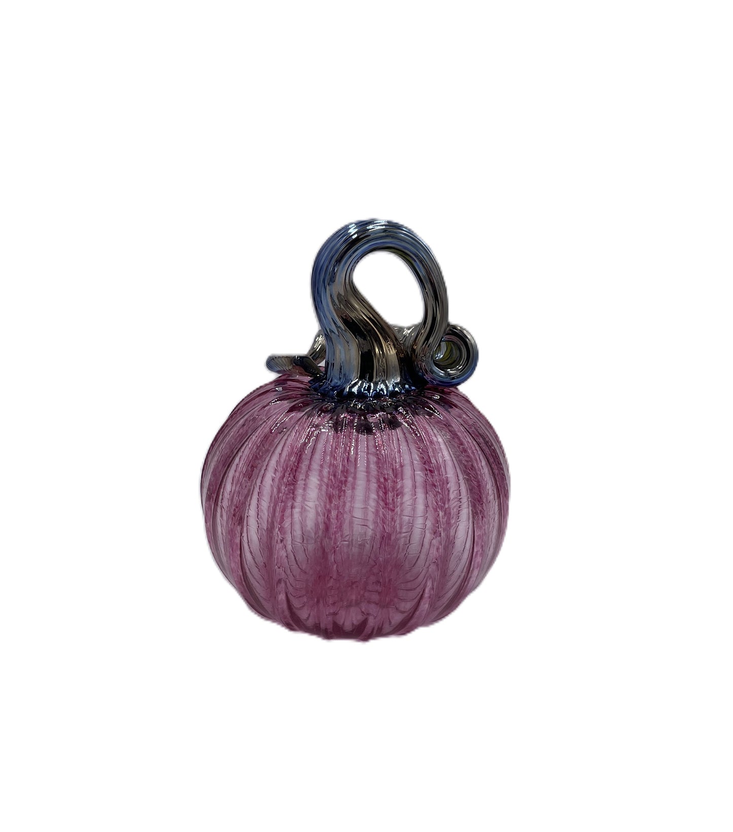 Small Pink Glass Pumpkin with Blue Iridescent Stem JD