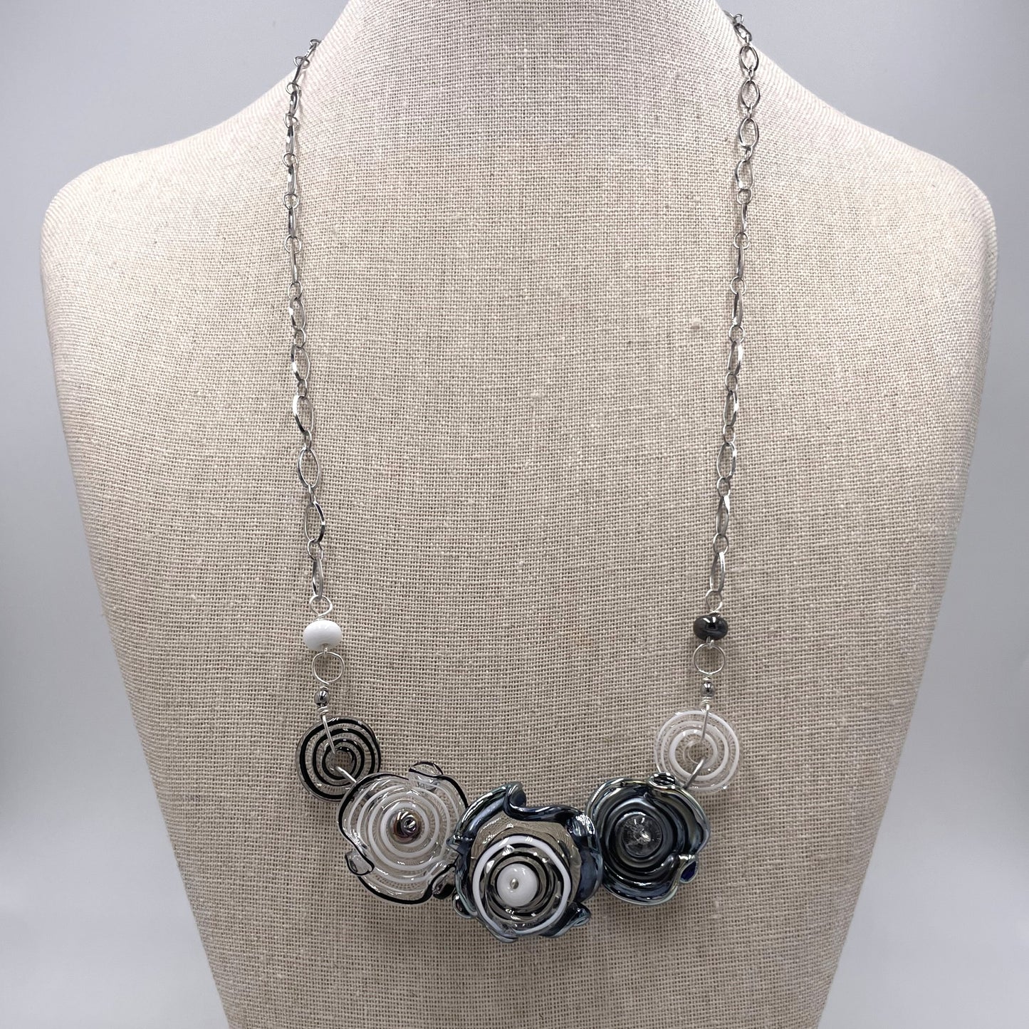 Small Glass Octopus Garden Necklace in Black and White by Lisa Inglert