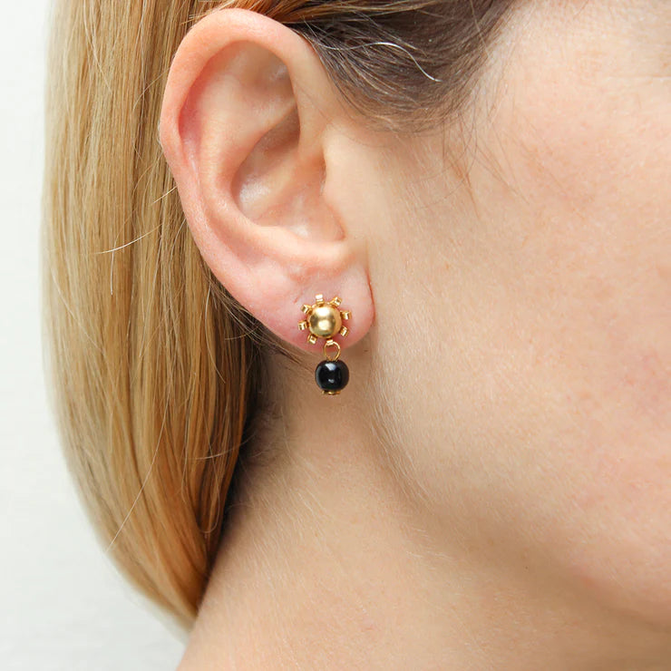 Small Gold Star with Black Bead Post Earrings