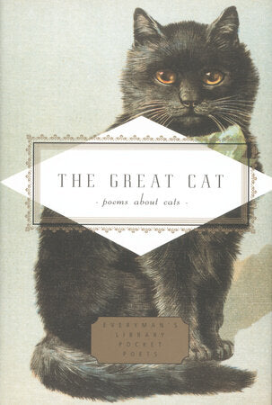 Book cover of 'The Great Cat Poems About Cats' featuring a fluffy black cat on a beige background.