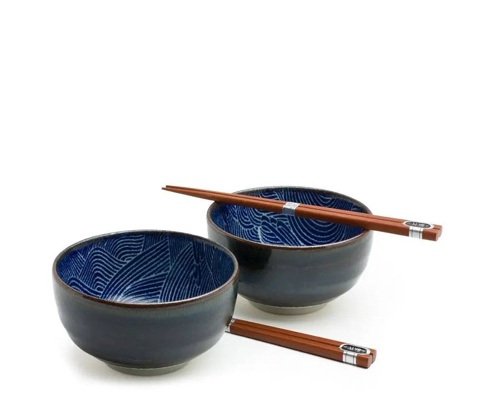 Aranami Wave Bowl Set with Chopsticks
