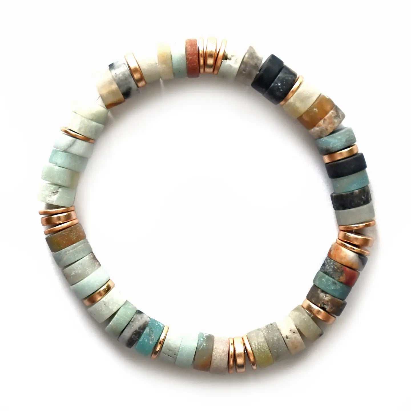 Amazonite with Gold Discs Stretch Bracelet