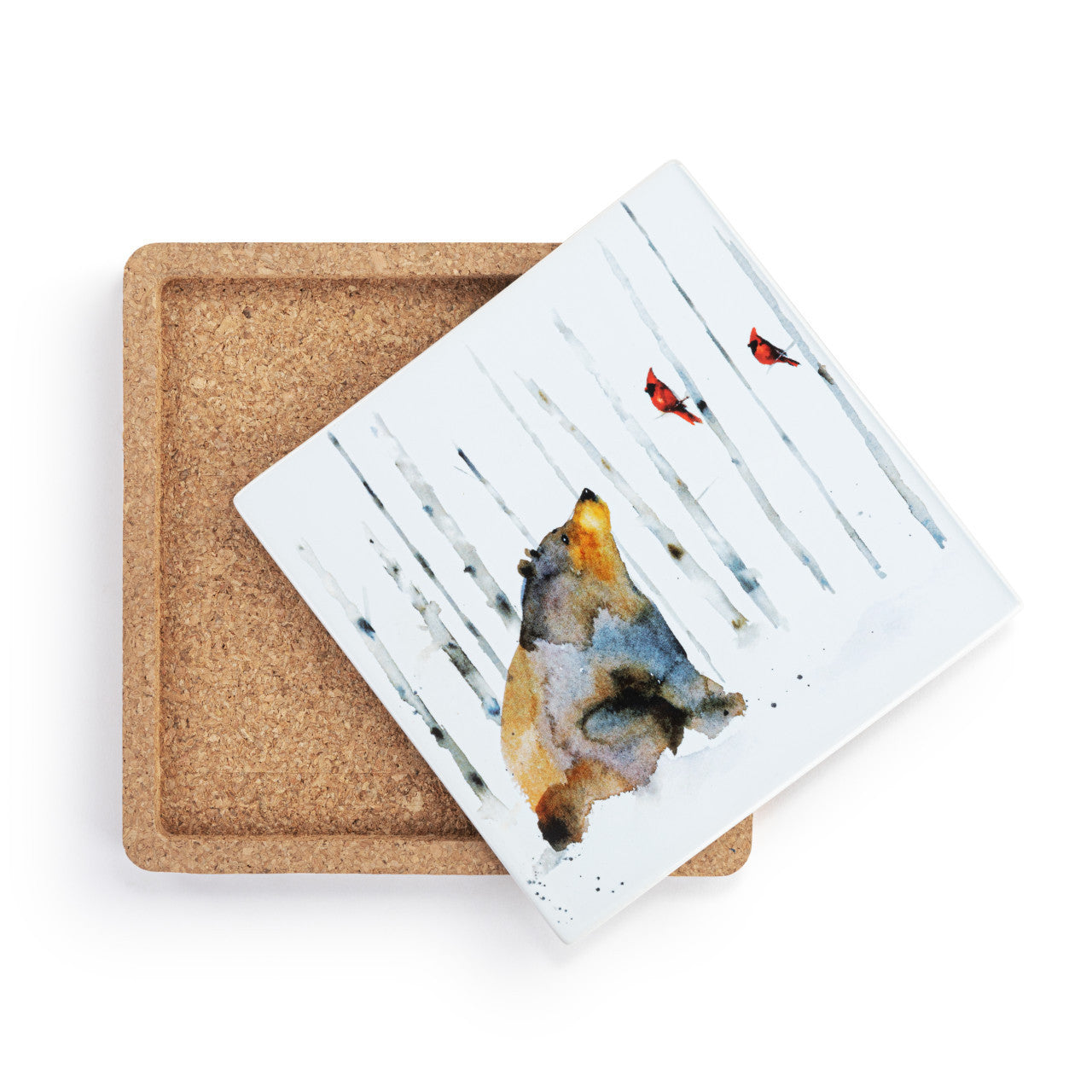 Bear and Cardinal Cork Trivet