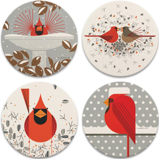 Charley Harper Cardinals Coaster Set
