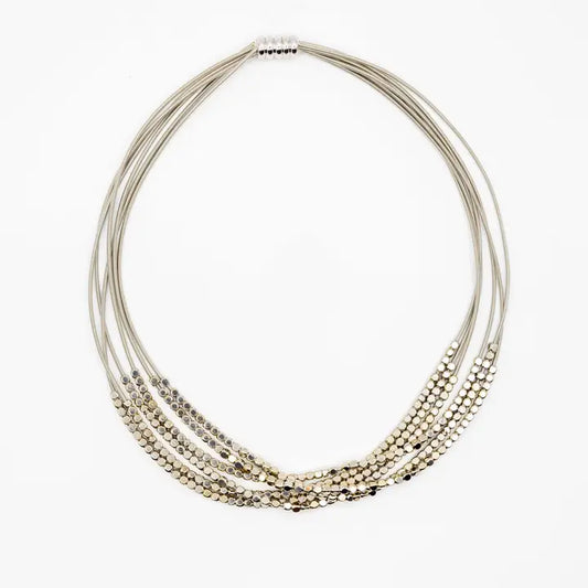 Six Strand Silver Necklace w/Square Beads