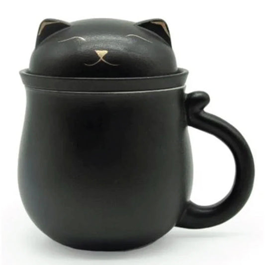 Black Cat Lidded Mug with Strainer
