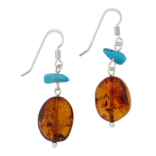 Amber and Turquoise Drop Earrings