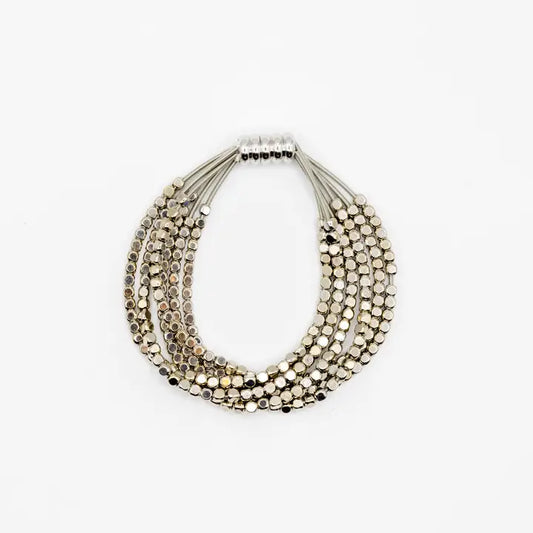 Six Strand Bracelet with Silver Beads