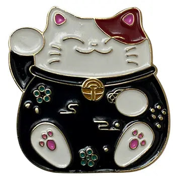 Lucky Cat Brass Enamel Pin