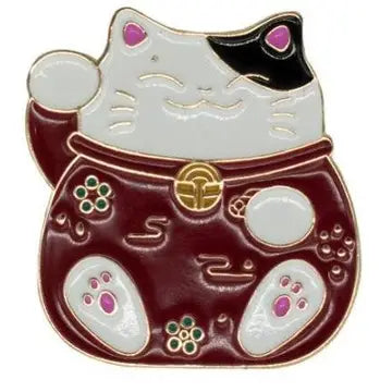 Lucky Cat Brass Enamel Pin