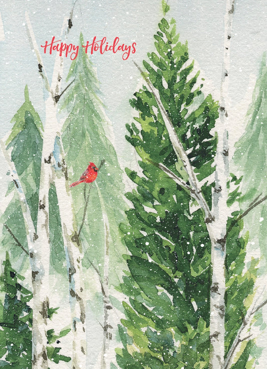 Pine Tree and Birch Boxed Holiday Cards