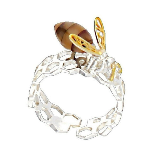 Amber Striped Bee with Gold Wings Ring