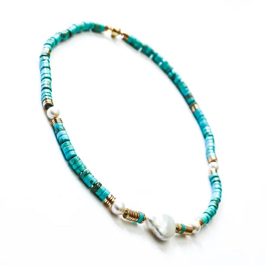 Turquoise Beads with Freshwater Pearls Necklace