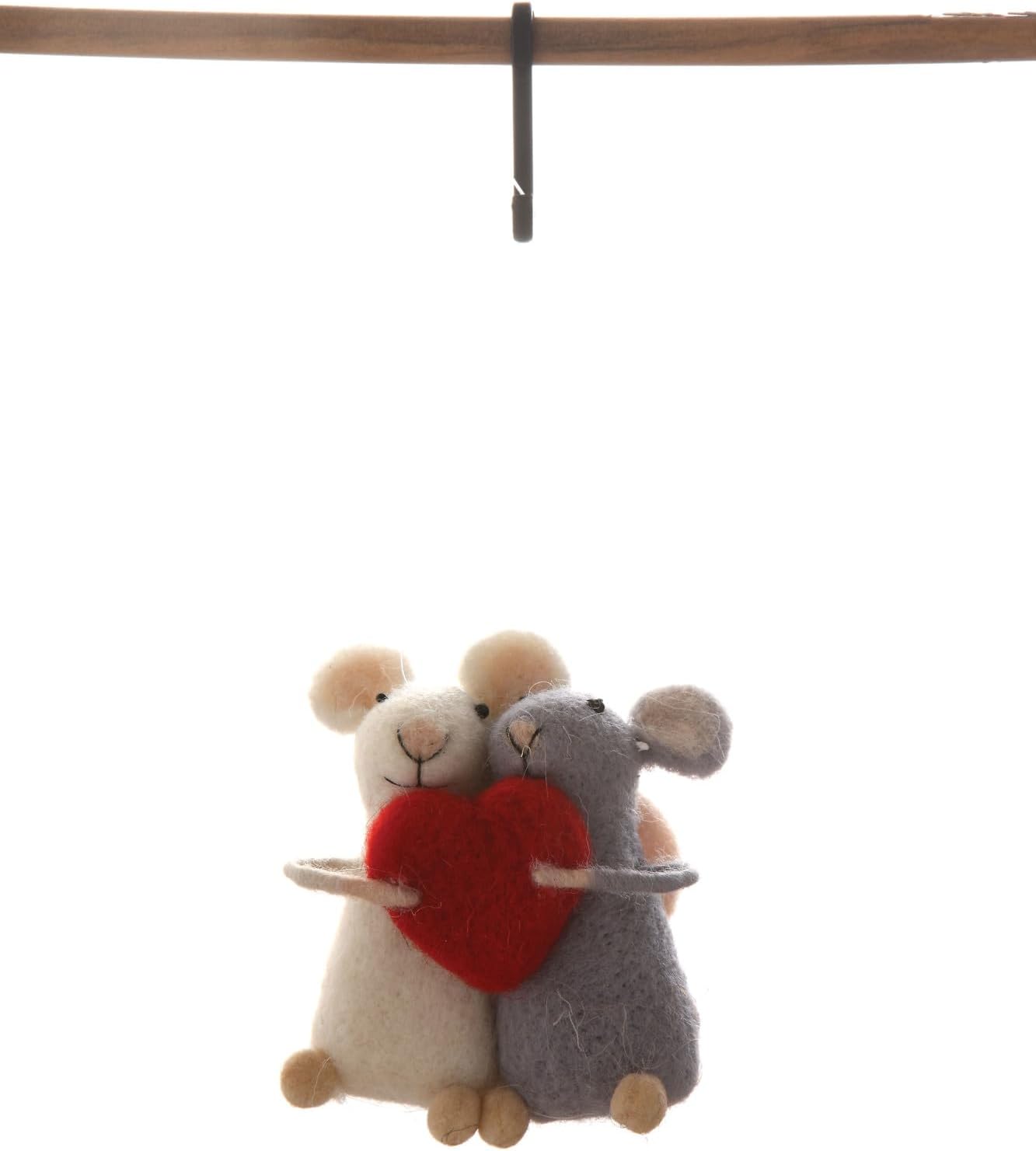 Wool Felt Mice with Heart Ornament