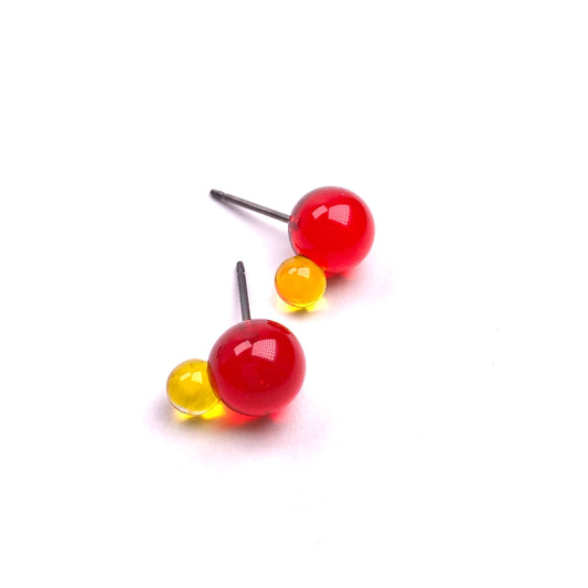 Red and Champagne Glass Double Globe Post Earrings