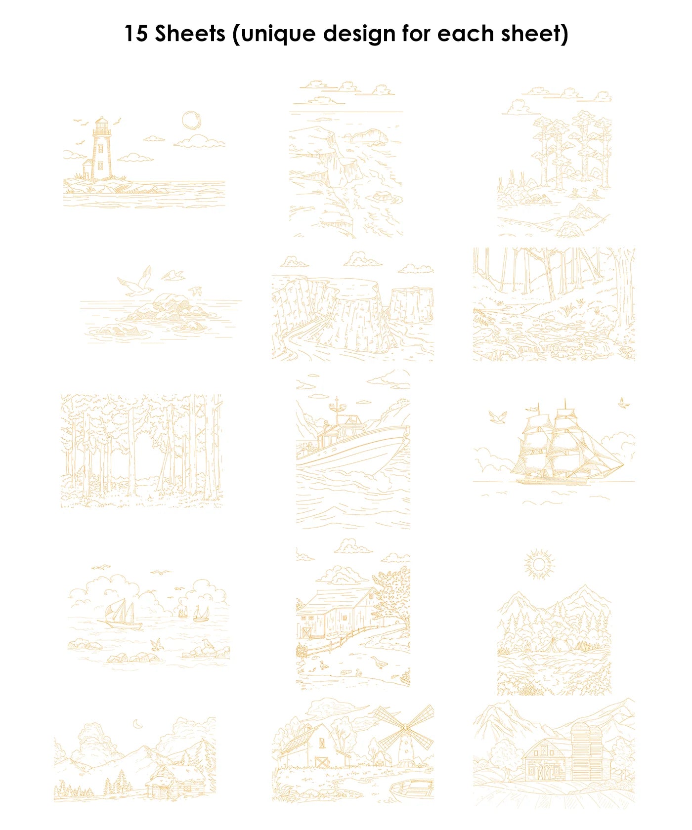 Landscape Watercolor Coloring Book