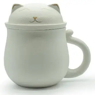 White Cat Lidded Mug with Strainer