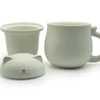 White Cat Lidded Mug with Strainer