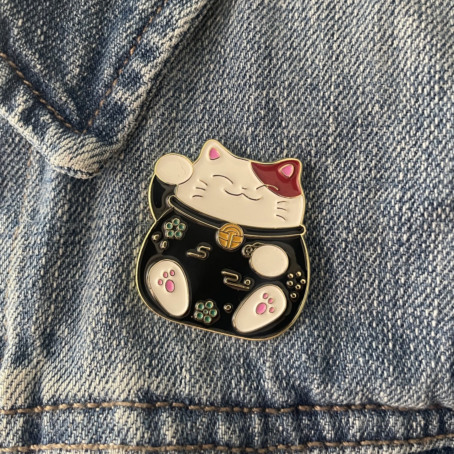Lucky Cat Brass Enamel Pin