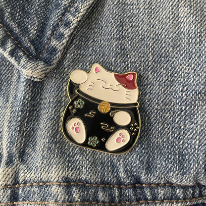 Lucky Cat Brass Enamel Pin