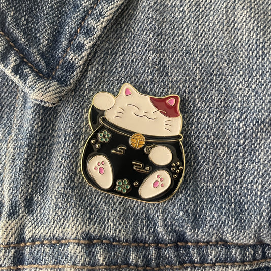 Lucky Cat Brass Enamel Pin