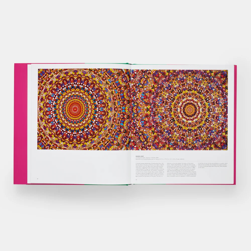 Open book displaying a colorful mandala design on a white background