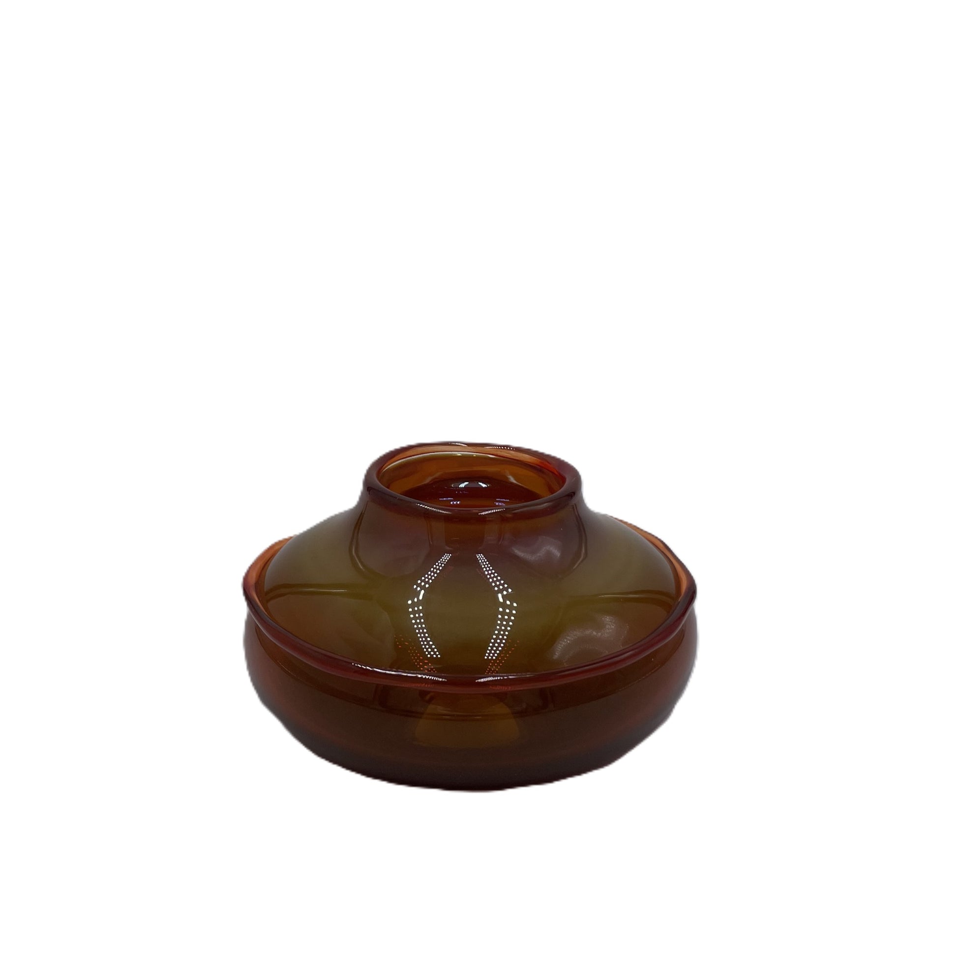 Amber glass ikebana bowl on a white background