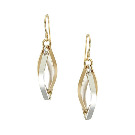 Interlocking Pointed Ribbon Hoops Wire Earrings