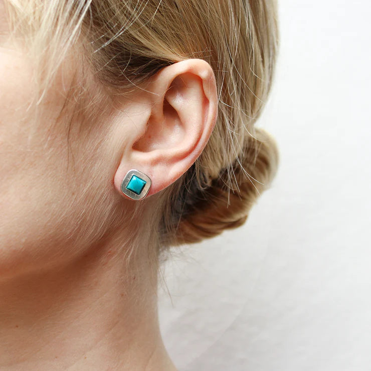 Mini Square with Turquoise Post Earrings