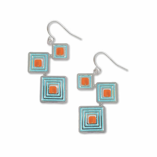 Aqua/Orange Quadrangle Earrings