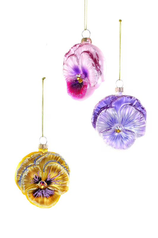 Glittered Glass Pansy Ornament