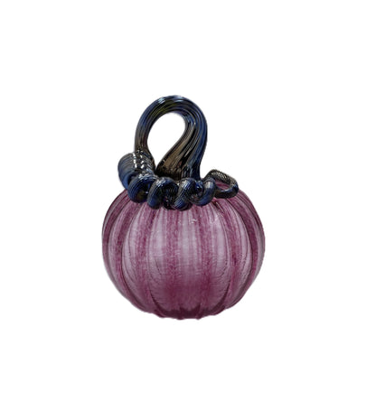 Small Pink Glass Pumpkin with Blue Iridescent Stem JD