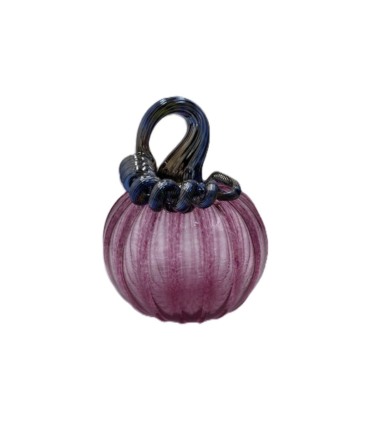 Small Pink Glass Pumpkin with Blue Iridescent Stem JD
