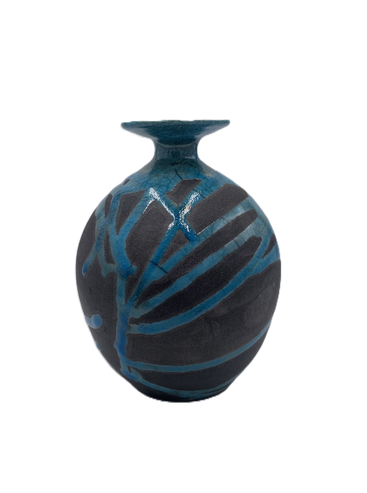 Small Turquoise Raku Vase with Flared Rim SB