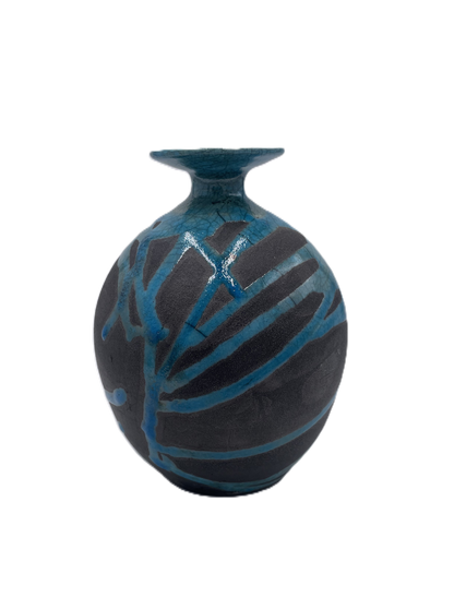 Small Turquoise Raku Vase with Flared Rim SB