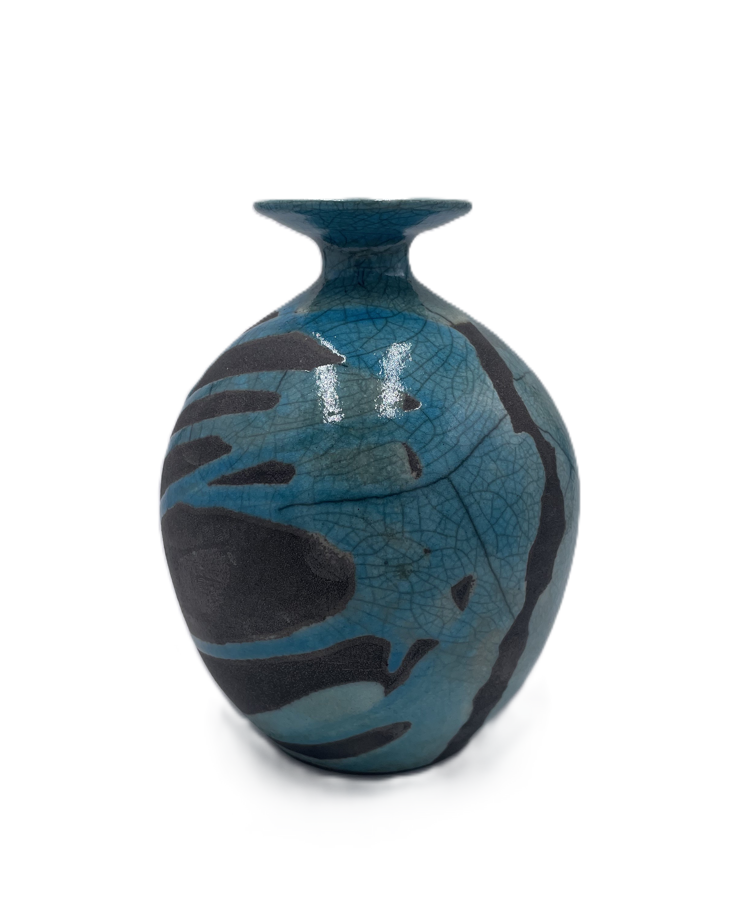 Small Turquoise Raku Vase with Flared Rim SB