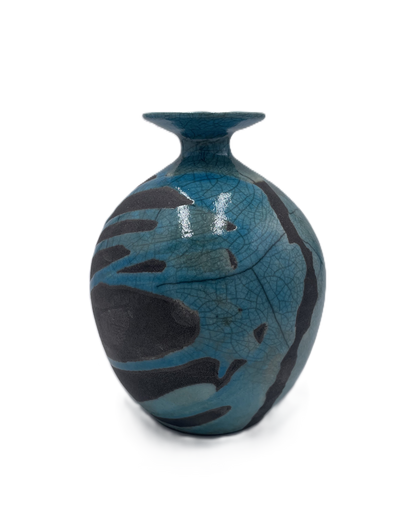 Small Turquoise Raku Vase with Flared Rim SB
