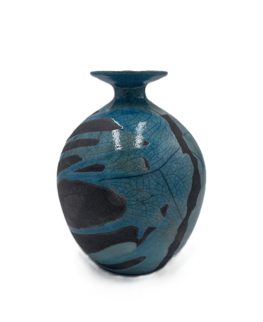 Small Turquoise Raku Vase with Flared Rim SB