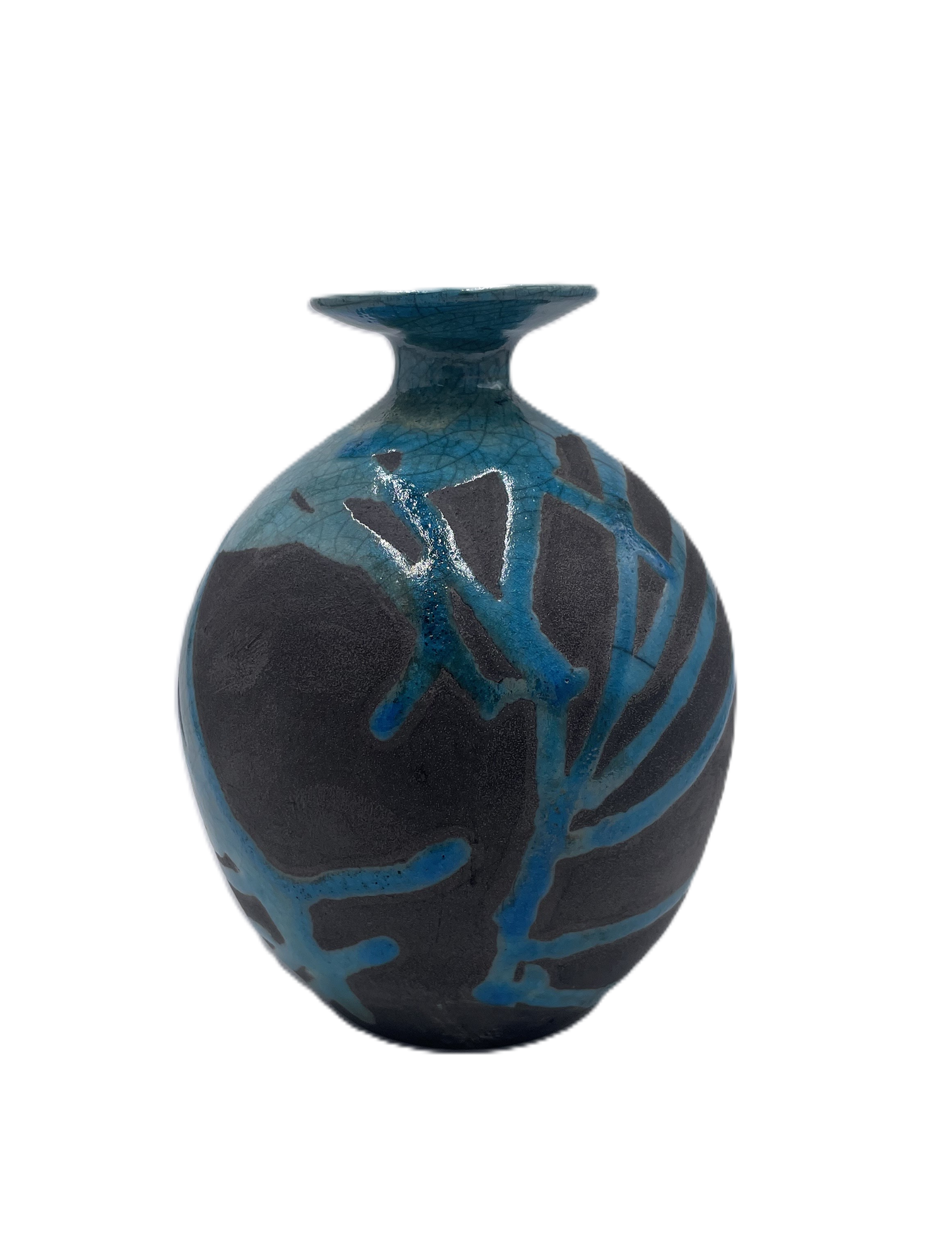 Small Turquoise Raku Vase with Flared Rim SB