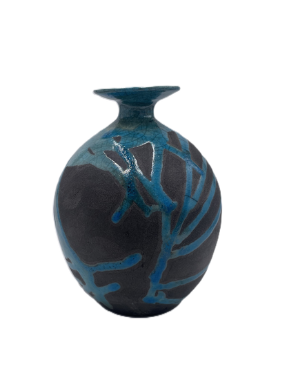 Small Turquoise Raku Vase with Flared Rim SB