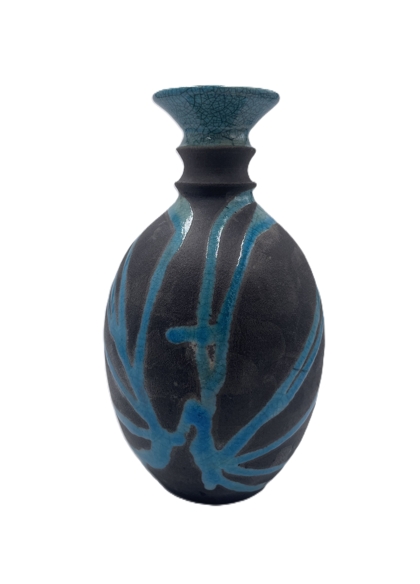 Medium Turquoise Raku Vase with Narrow Top 2 SB