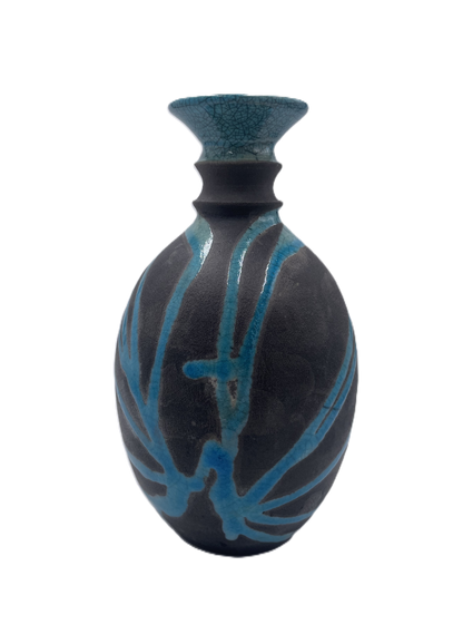 Medium Turquoise Raku Vase with Narrow Top 2 SB