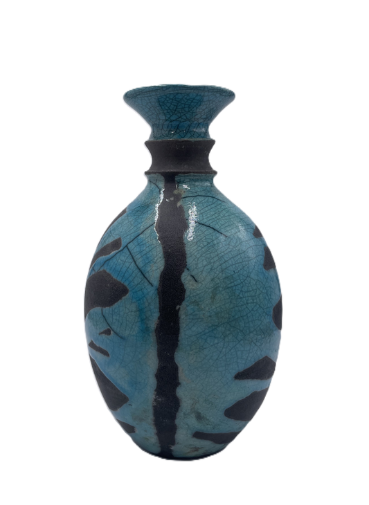 Medium Turquoise Raku Vase with Narrow Top 2 SB
